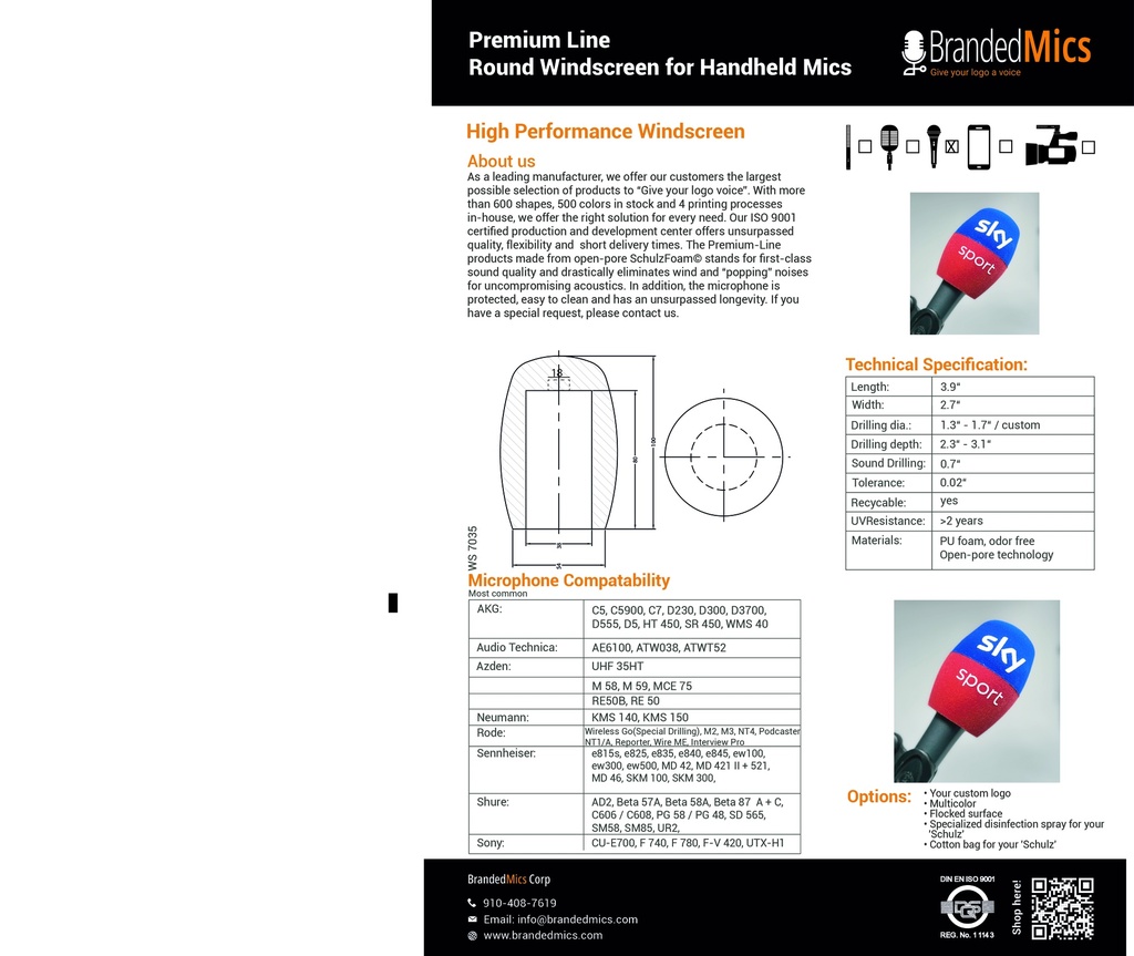 Premium Round Windscreen, Handheld Mic, Small