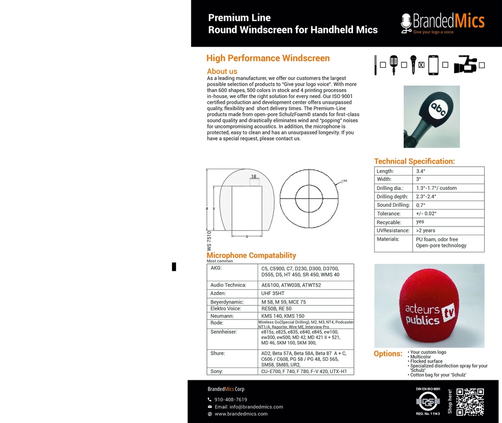 Premium Round Windscreen, Handheld Mic,Large