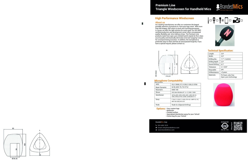Premium Triangle Windscreen, Handheld Mic, Small