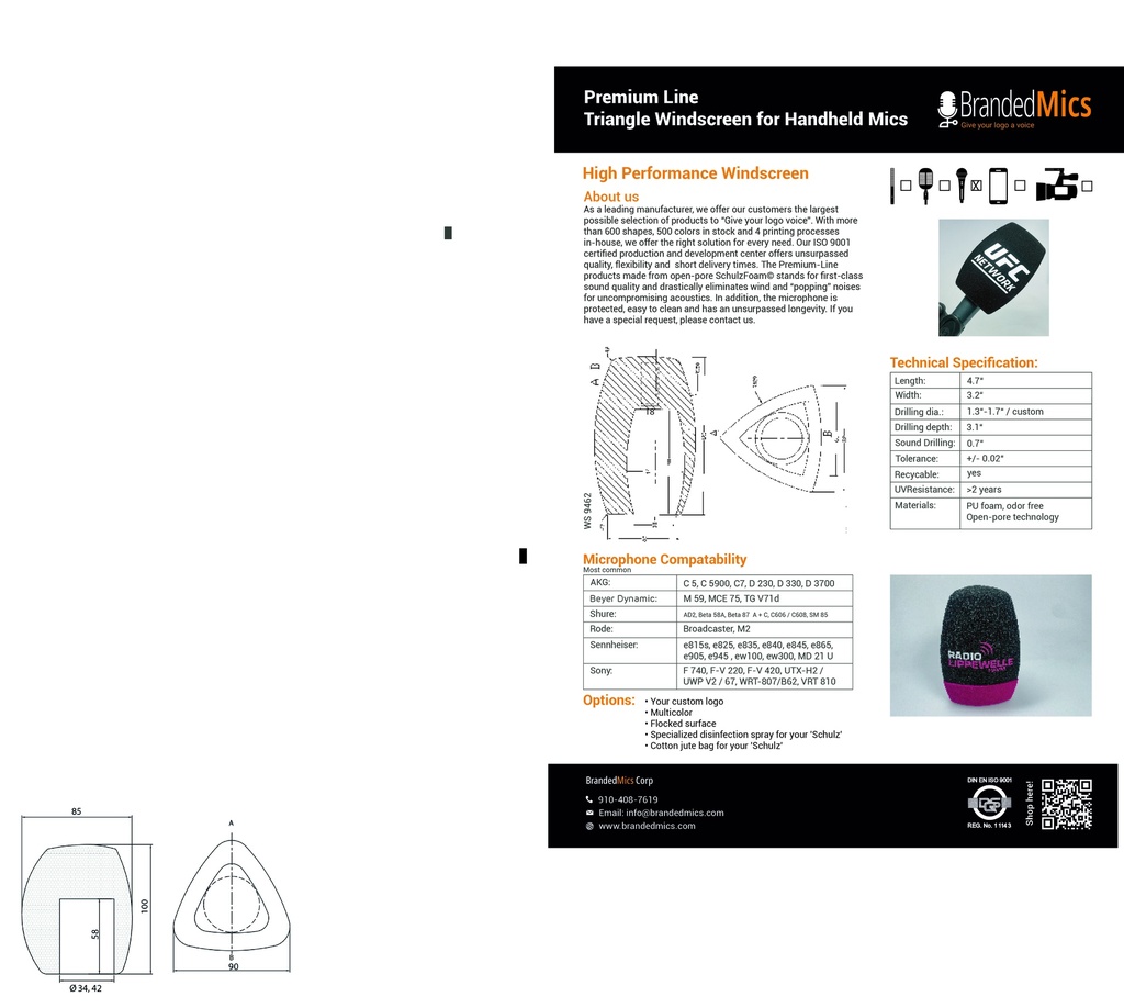 Premium Triangle Windscreen, Handheld Mic, Large