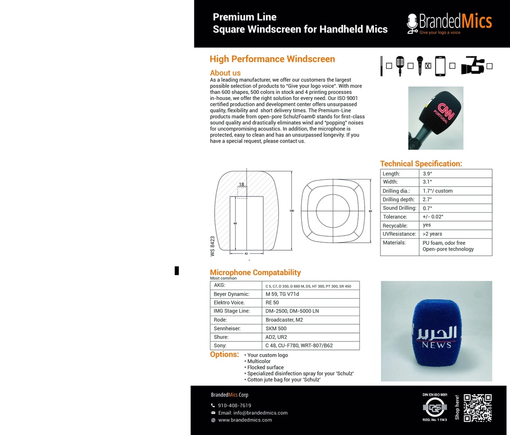 Premium Square Windscreen, Handheld Mic