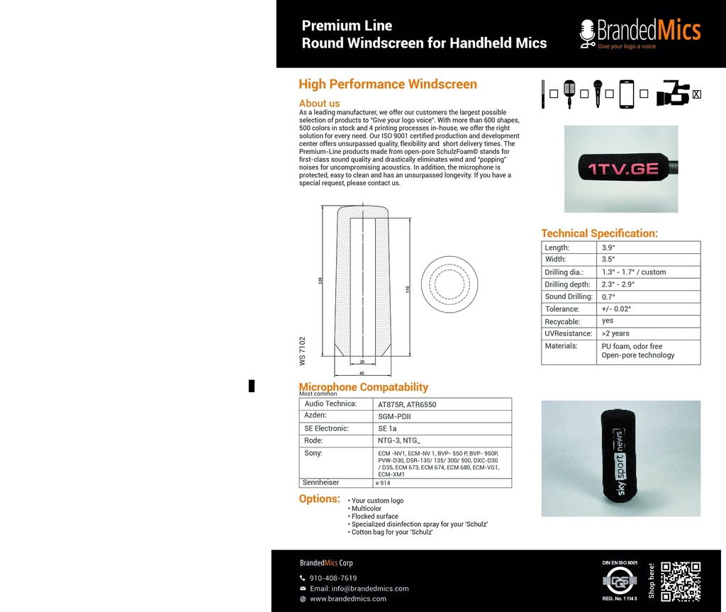 Premium Round Windscreen, Camera Mic
