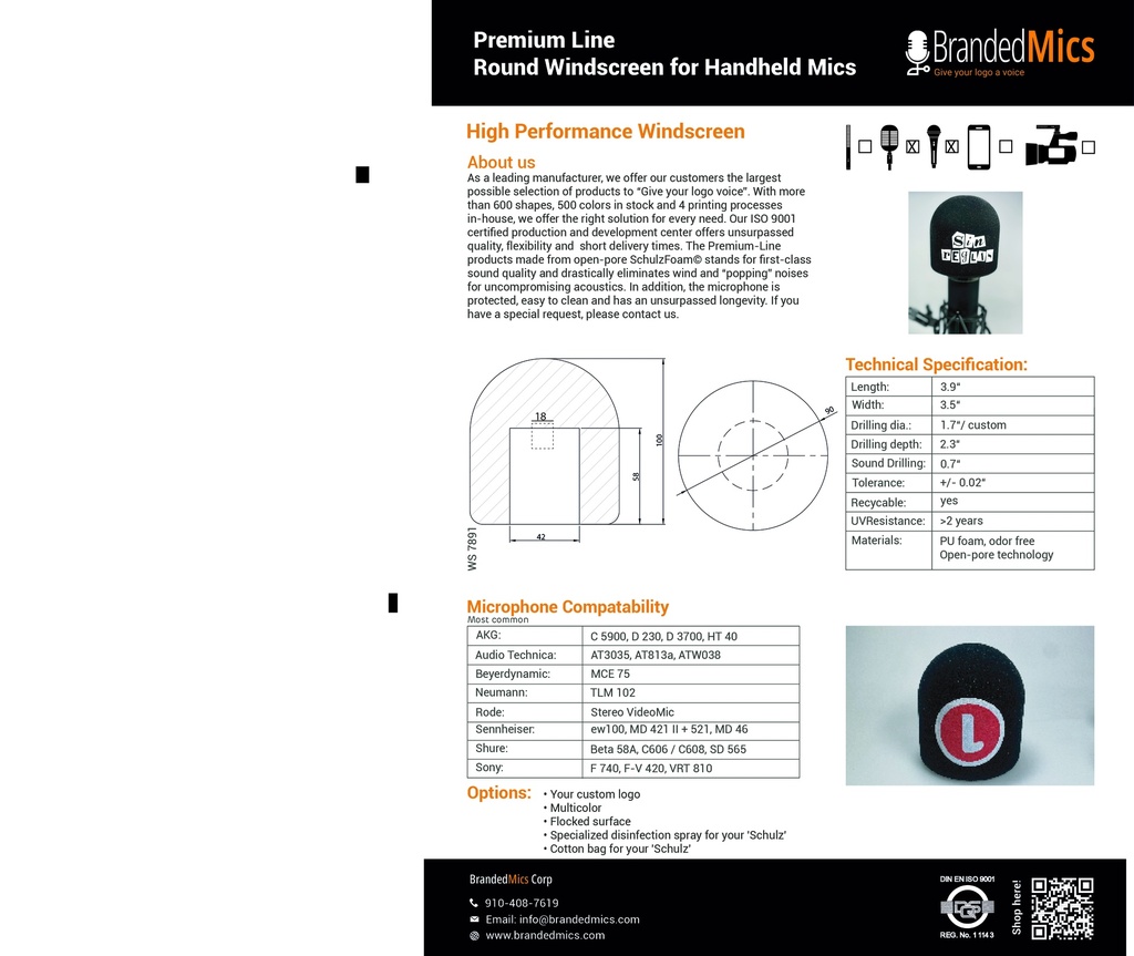 Premium Round Windscreen, Studio Mic