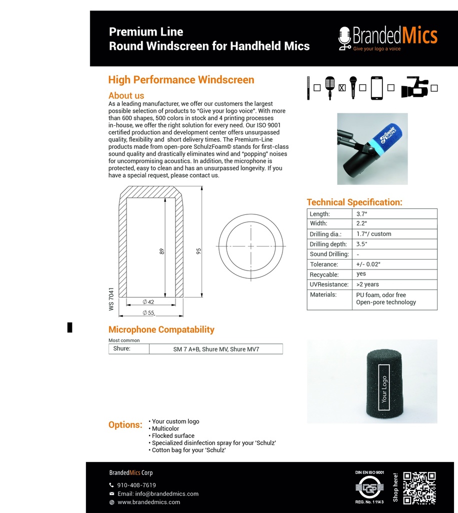 Premium Round Windscreen, Shure SM7 series