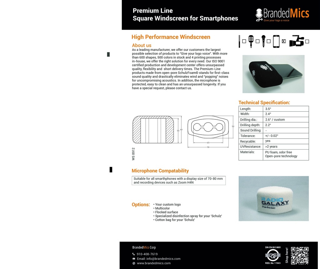 Premium Square Windscreen, Smartphone